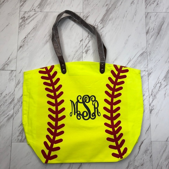 Bright Yellow Canvas Tote with Softball Design! - Picture 2 of 8